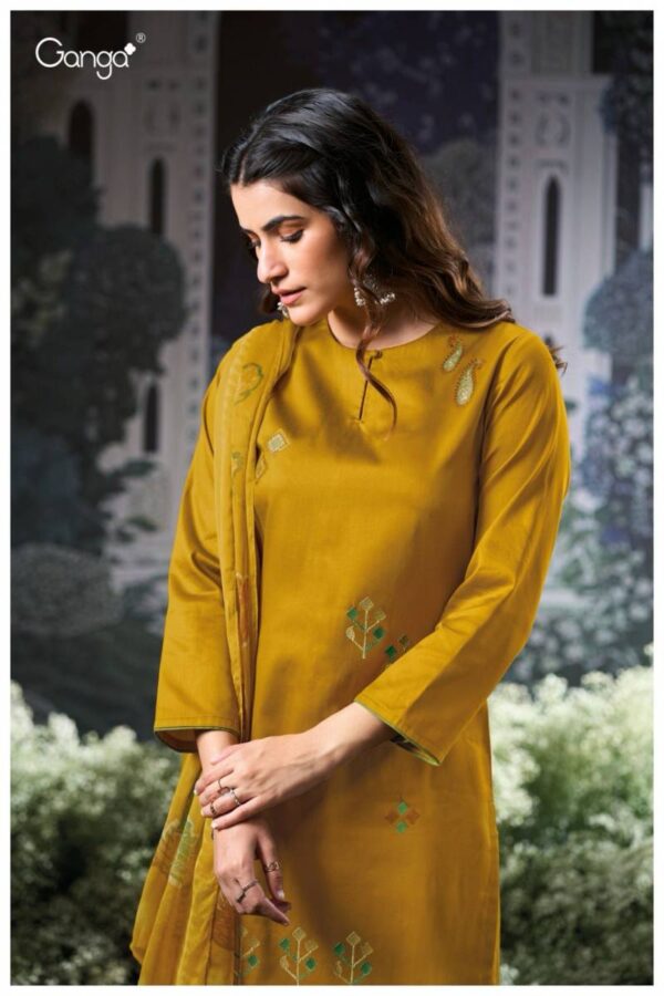 Ganga Fiza Cotton Satin Solid Embroidered Salwar Suit Collection
