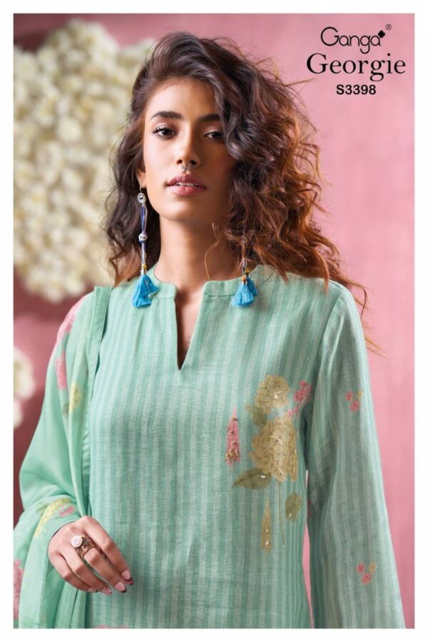Ganga Georgie Linen Printed Embroidered Salwar Suit Collection