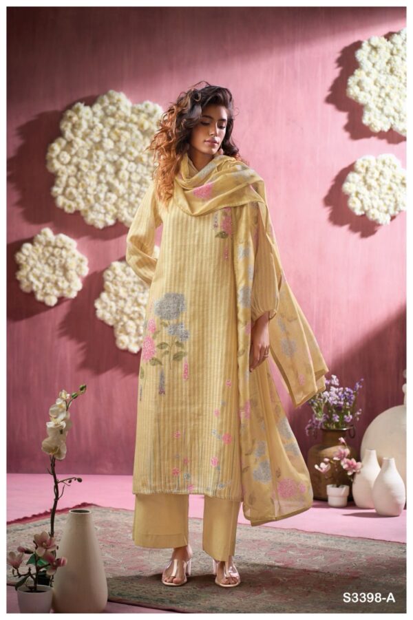 Ganga Georgie Linen Printed Embroidered Salwar Suit Collection - Image 4