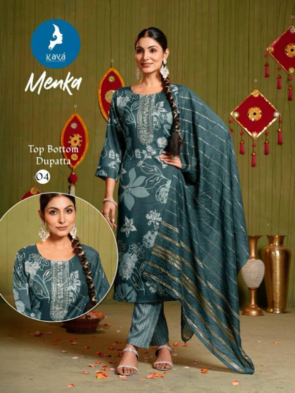 Kaya Menka Two Tone Capsule Printed With Foil Kurti Pant With Dupatta - Image 7