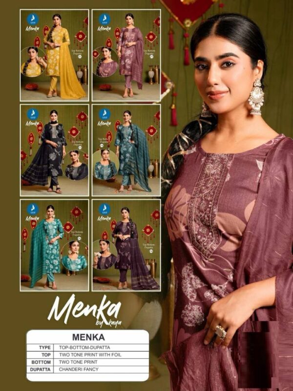 Kaya Menka Two Tone Capsule Printed With Foil Kurti Pant With Dupatta - Image 8