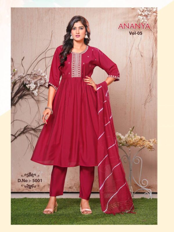 Dee Pee Ananya Vol 5 Silk Embroidered Kurti Bottom With Dupatta Collection - Image 2