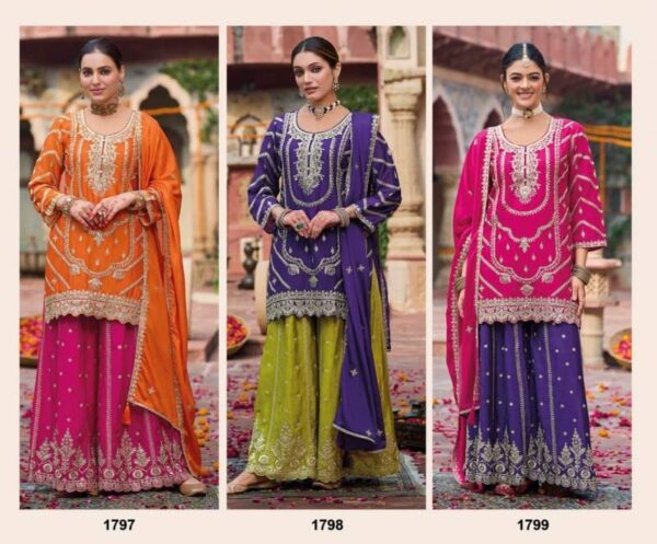 Kanak Sharara 1797 To 1999 Chinon Embroidered Stylish Suits Collection - Image 4