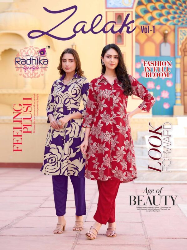 Radhika Zalak Vol 1 Rayon Discharge Foil Printed Co Ord Set