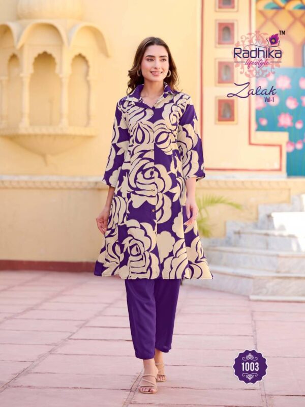 Radhika Zalak Vol 1 Rayon Discharge Foil Printed Co Ord Set - Image 4