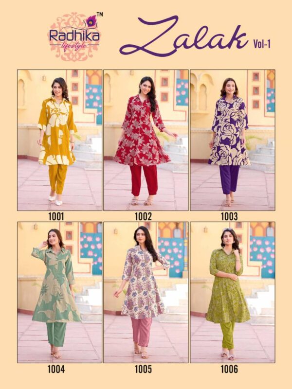 Radhika Zalak Vol 1 Rayon Discharge Foil Printed Co Ord Set - Image 7