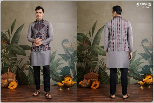 Shubhvastra Rajwada Attire 2 Viscose Silk Mens Kurta With Koti - Image 4