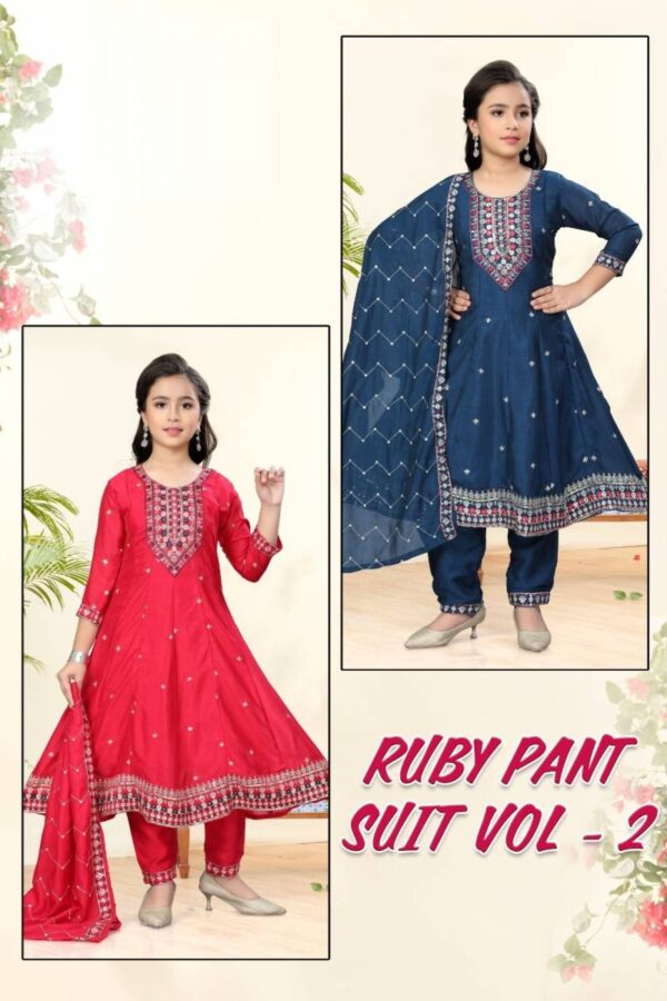 Ruby Pant Suit Vol 2 Vichitra Silk Kids Wear Collection - Image 4