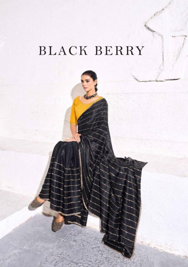 Kala Jamun Black Berry Satin With Zarkan Handwork Saree Collection