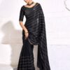 Kala Jamun Black Berry Satin With Zarkan Handwork Saree Collection - Image 5