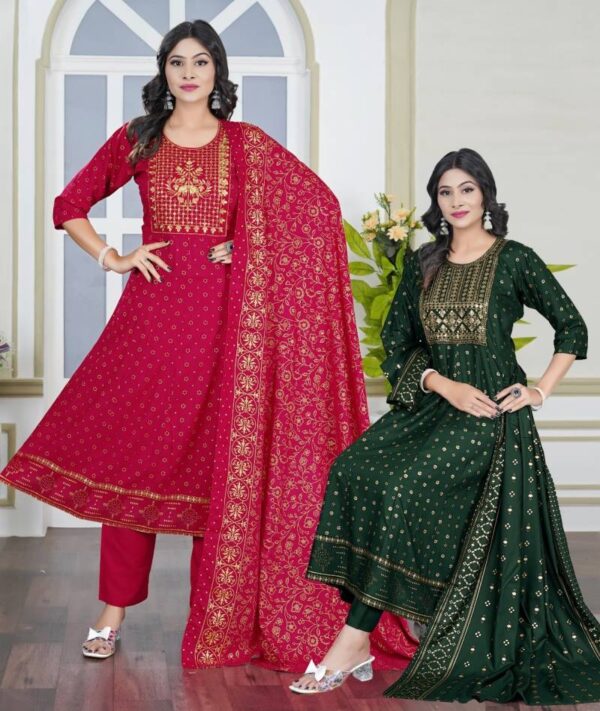 Akira Plus Vol 2 Rayon Foil Printed Kurti Pant With Dupatta Collection