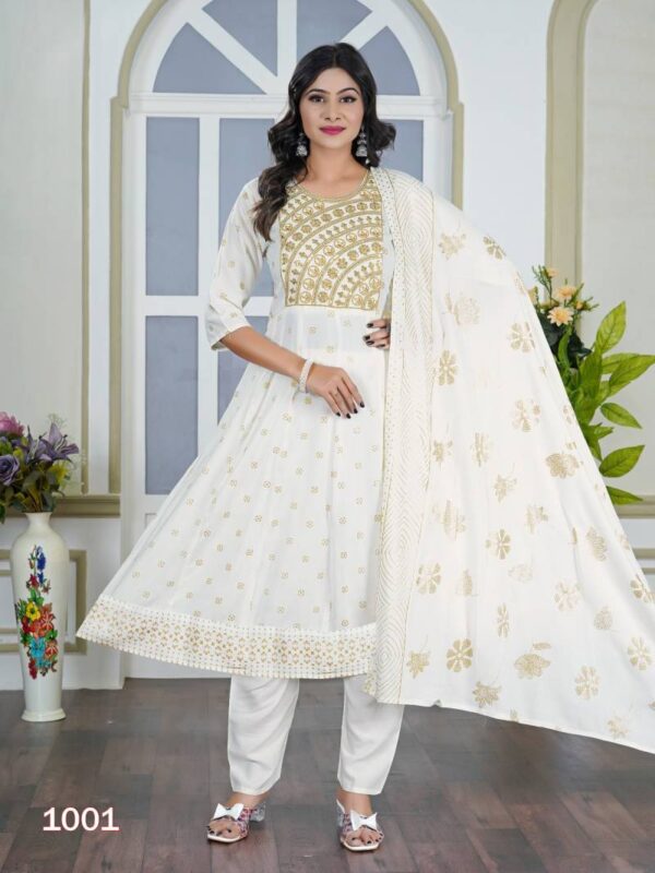 Akira Plus Vol 2 Rayon Foil Printed Kurti Pant With Dupatta Collection - Image 3