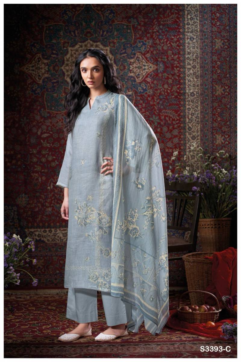Ganga Delila Linen Printed Embroidered Salwar Suit Collection - Image 3