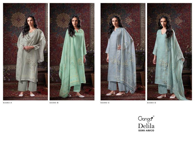Ganga Delila Linen Printed Embroidered Salwar Suit Collection - Image 6