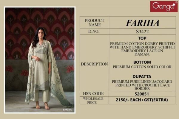 Ganga Fariha Cotton Dobby Printed Embroidered Salwar Suit Collection - Image 7