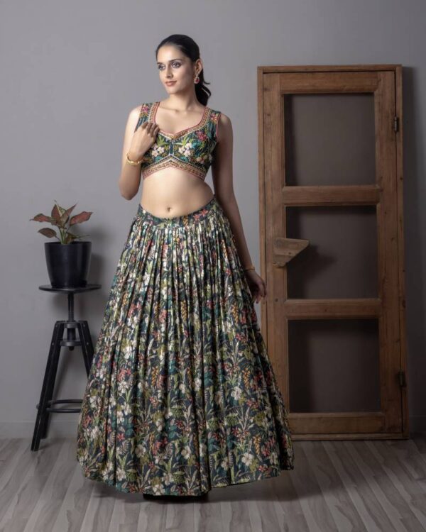 Tcs 110 Bottle Green Organza Digital Printed Designer Lehenga Choli - Image 2