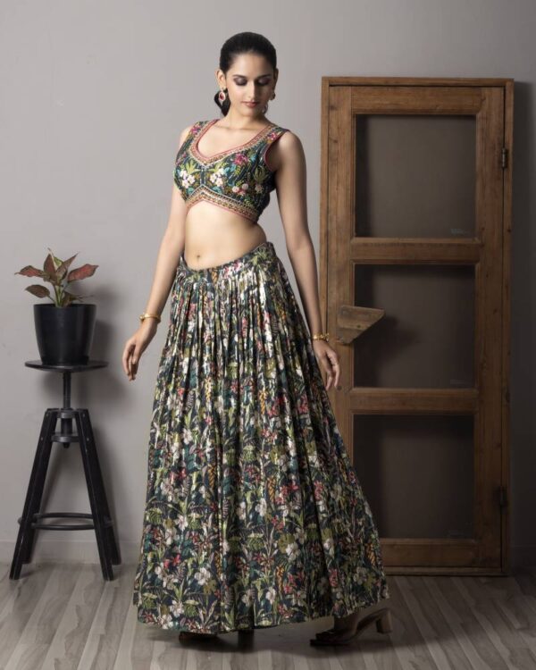 Tcs 110 Bottle Green Organza Digital Printed Designer Lehenga Choli - Image 4