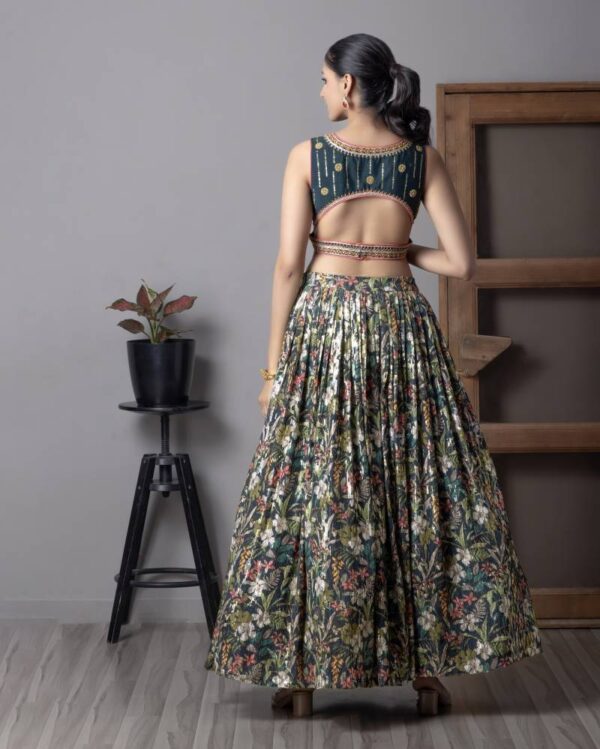 Tcs 110 Bottle Green Organza Digital Printed Designer Lehenga Choli - Image 5