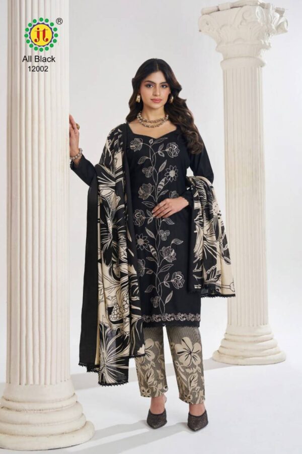 Jt All Black Vol 12 Rayon Embroidered Dress Material Collection - Image 3