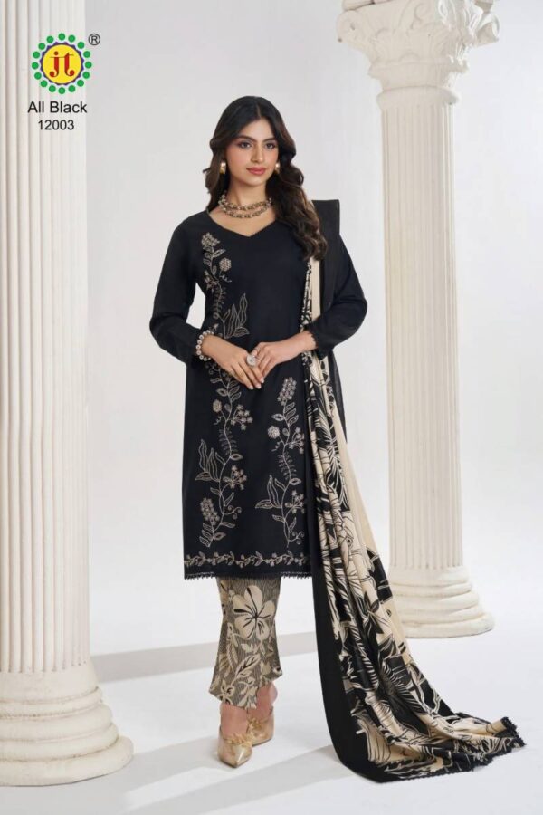 Jt All Black Vol 12 Rayon Embroidered Dress Material Collection - Image 4