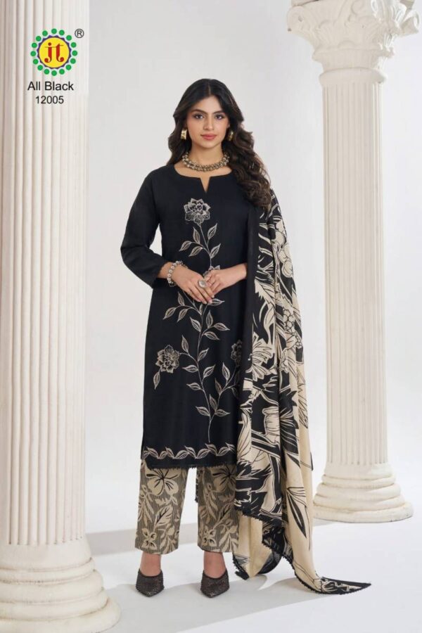 Jt All Black Vol 12 Rayon Embroidered Dress Material Collection - Image 5