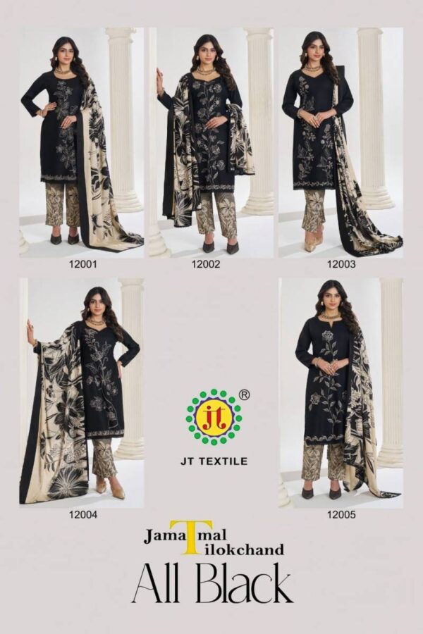 Jt All Black Vol 12 Rayon Embroidered Dress Material Collection - Image 7