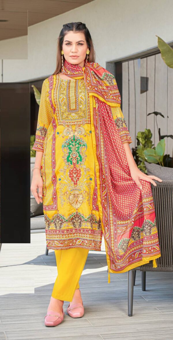 Vitara Mehar Chinon Digital Printed Kurti Bottom With Dupatta