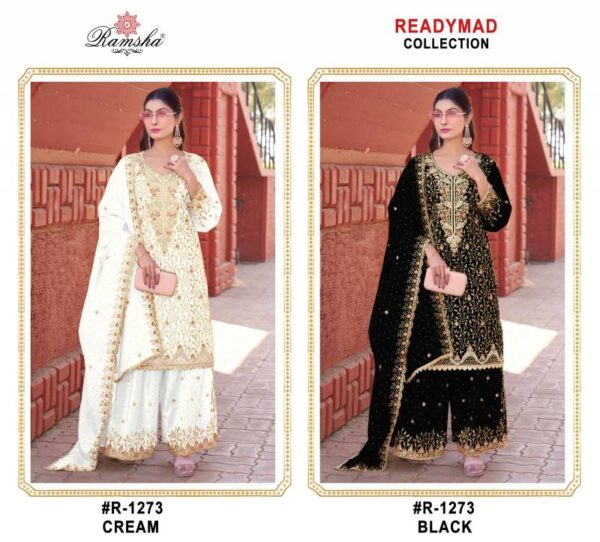 Ramsha R 1273 Cream And Black Ready Made Salwar Suits - Image 4