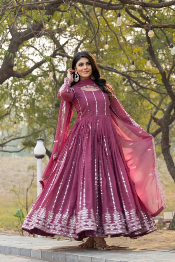 Sn 2419 Faux Georgette Gown With Dupatta Catalog Wholesale Collection - Image 7