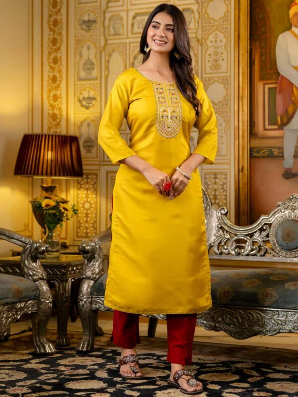 Vredevogel Venice Gold Silk Kurti With Bottom Catalog Wholesale Collection Dealer - Image 4