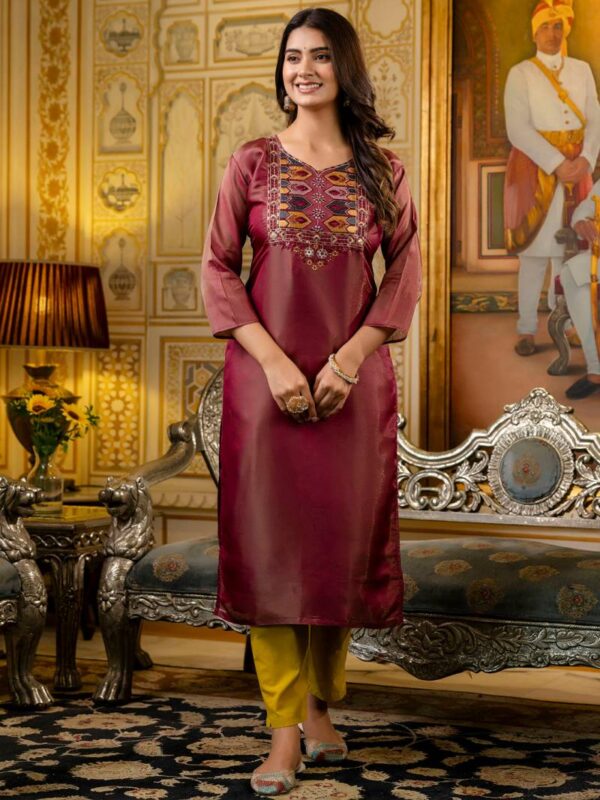 Vredevogel Venice Gold Silk Kurti With Bottom Catalog Wholesale Collection Dealer - Image 5