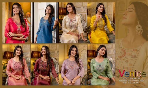 Vredevogel Venice Gold Silk Kurti With Bottom Catalog Wholesale Collection Dealer - Image 10