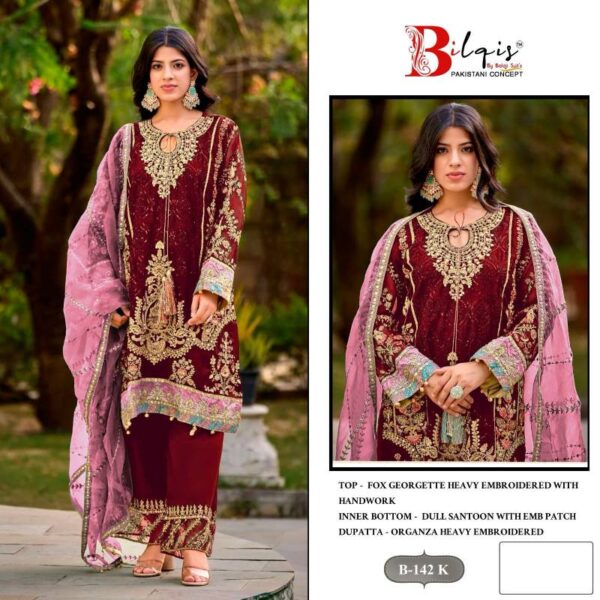 Bilqis B 142 K To N Georgette Pakistani Salwar Kameez Catalog Wholesale Collection - Image 3