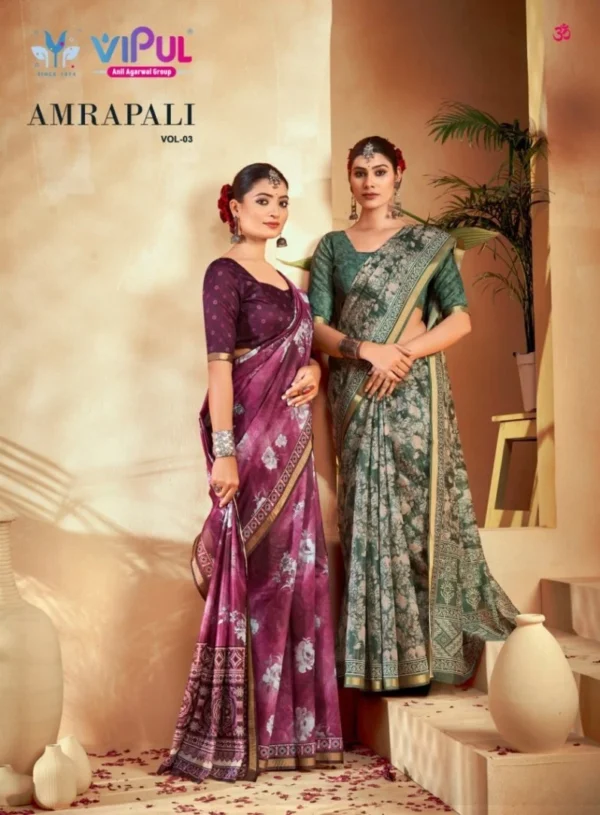 Vipul Amrapali Vol 3 Cotton Fancy Printed Saree Catalog Wholesale Collection