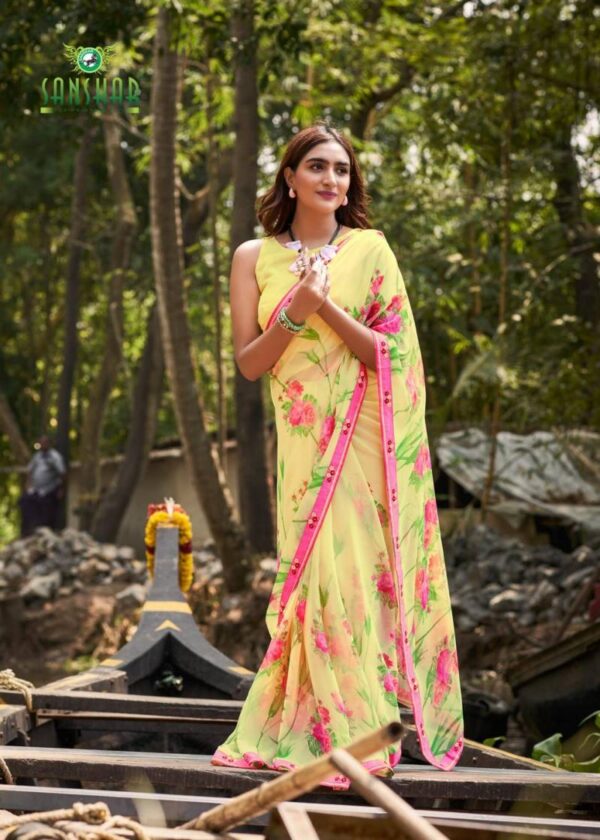 Sanskar Sangeet Bember Georgette Embroidered Saree Catalog Wholesale Collection - Image 4