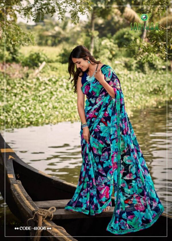 Sanskar Sangeet Bember Georgette Embroidered Saree Catalog Wholesale Collection - Image 9