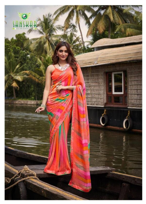 Sanskar Sangeet Bember Georgette Embroidered Saree Catalog Wholesale Collection - Image 8