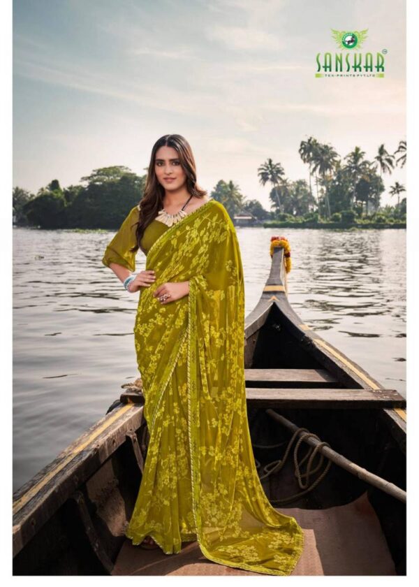 Sanskar Sangeet Bember Georgette Embroidered Saree Catalog Wholesale Collection - Image 7