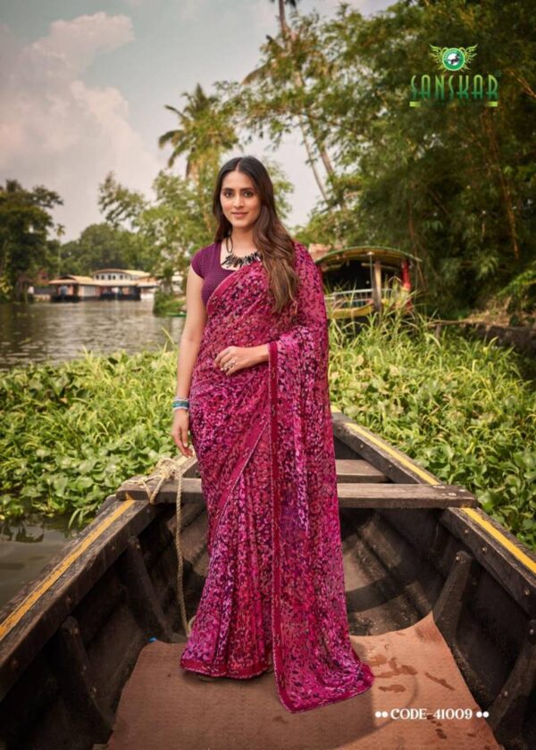 Sanskar Sangeet Bember Georgette Embroidered Saree Catalog Wholesale Collection - Image 5