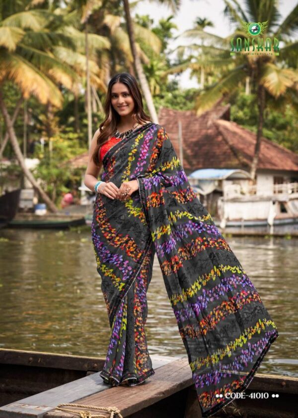 Sanskar Sangeet Bember Georgette Embroidered Saree Catalog Wholesale Collection - Image 10