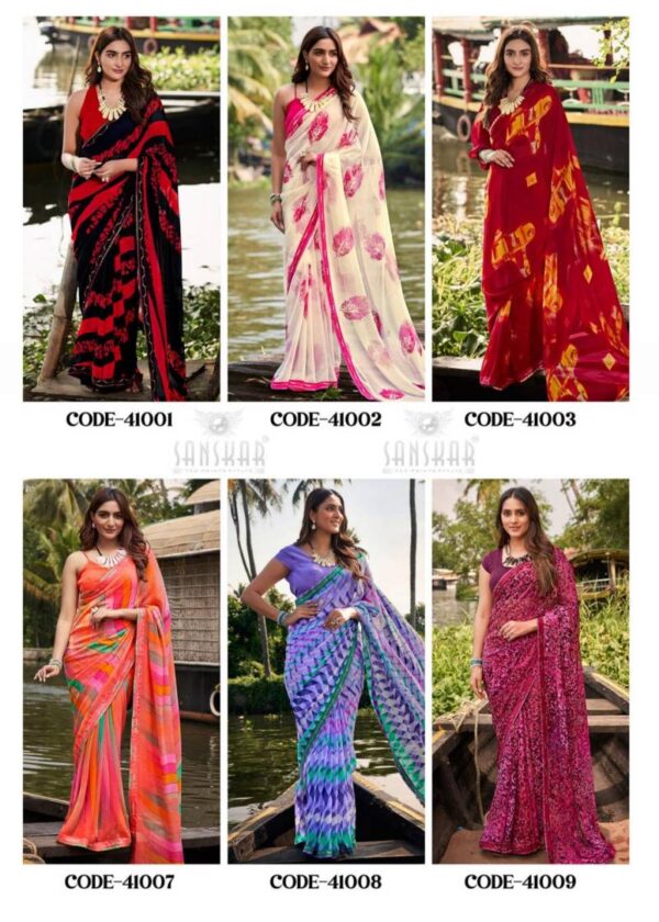 Sanskar Sangeet Bember Georgette Embroidered Saree Catalog Wholesale Collection - Image 14