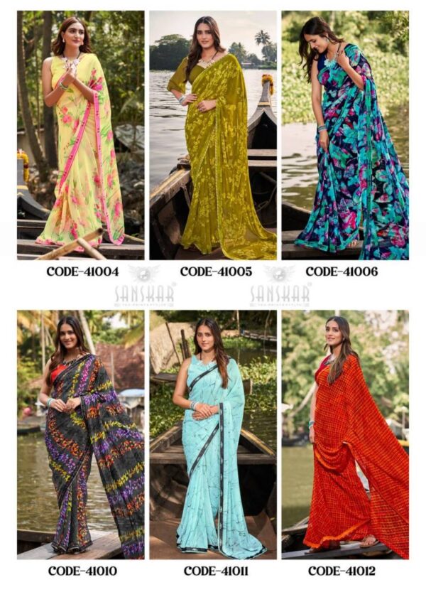 Sanskar Sangeet Bember Georgette Embroidered Saree Catalog Wholesale Collection - Image 15