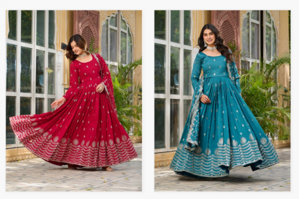 Luna Vol 41 Designer Silk Embroidered Gown With Dupatta Catalog Wholesale Collection - Image 4