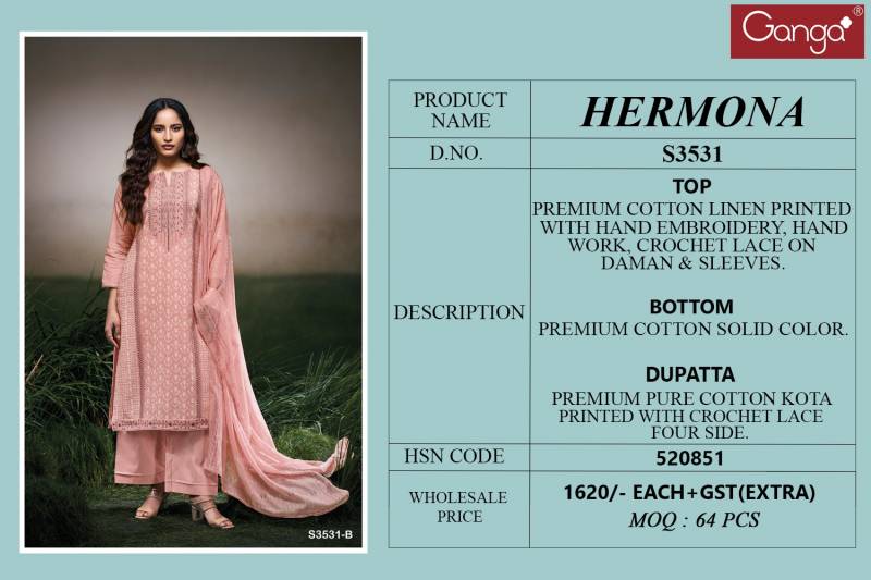 Ganga Hermona Cotton Linen Printed Fancy Salwar Suit Catalog Wholesale Collection - Image 6