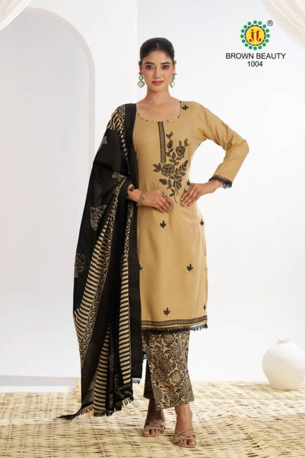 Jt Brown Beauty Rayon Embroidered Dress Material Catalog Wholesale Collection - Image 4