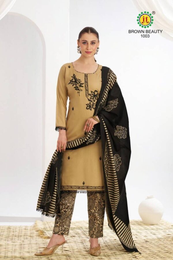 Jt Brown Beauty Rayon Embroidered Dress Material Catalog Wholesale Collection - Image 6