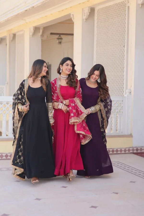 Jf 957 59 Designer Faux Georgette Gown With Dupatta Catalog Wholesale Collection