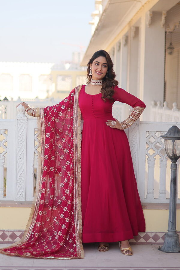 Jf 957 59 Designer Faux Georgette Gown With Dupatta Catalog Wholesale Collection - Image 2