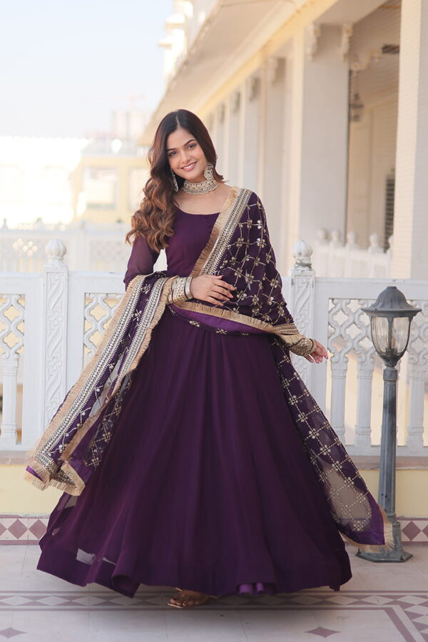 Jf 957 59 Designer Faux Georgette Gown With Dupatta Catalog Wholesale Collection - Image 4