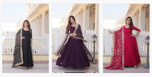 Jf 957 59 Designer Faux Georgette Gown With Dupatta Catalog Wholesale Collection - Image 7